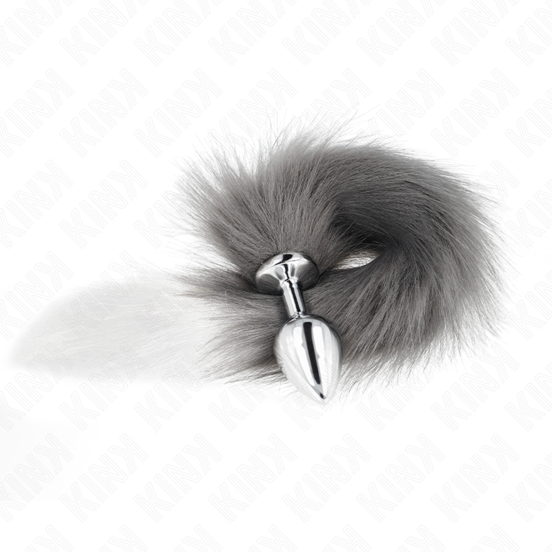 KINK - PLUG ANALE 8 X 3,5 CM CON CODA SINTETICA 40 CM GRIGIO E BIANCO TAGLIA M