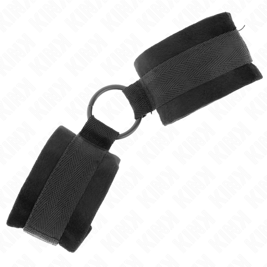 KINK - MANETTE IN PELLICCIA PER PRINCIPIANTI 25 CM CON ANELLO DI 4 CM NERE REGOLABILI 15-25 CM