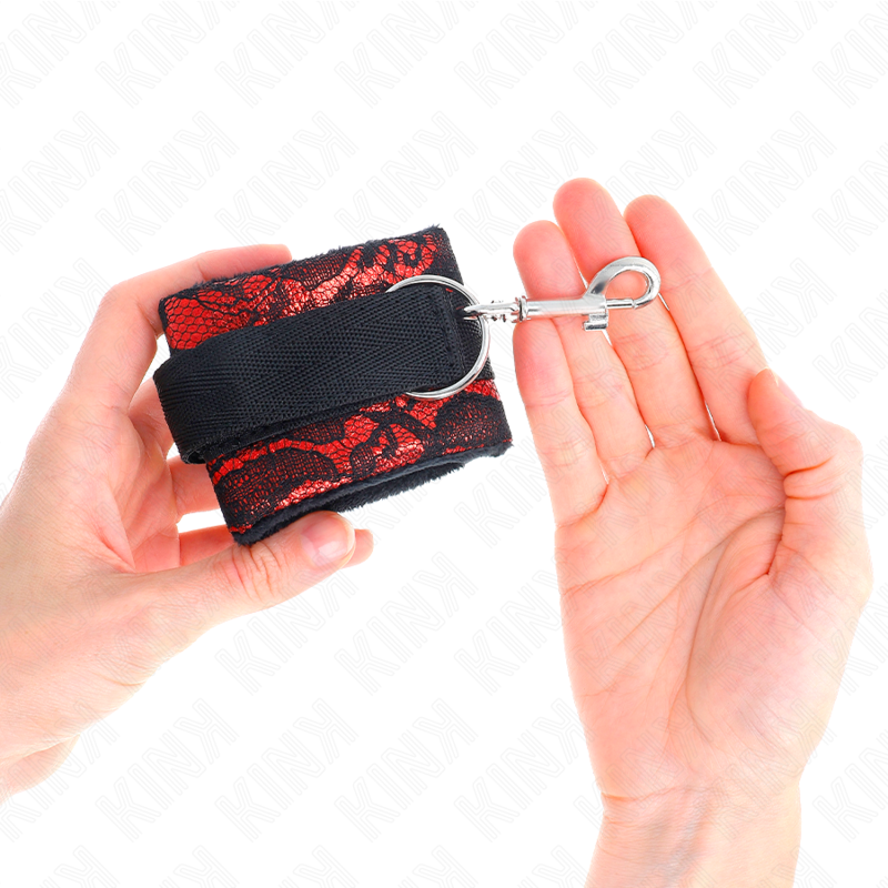 KINK - MANETTE IN PIZZO DI VELLUTO E NYLON ROSSO / NERO 23 X 6,5 CM