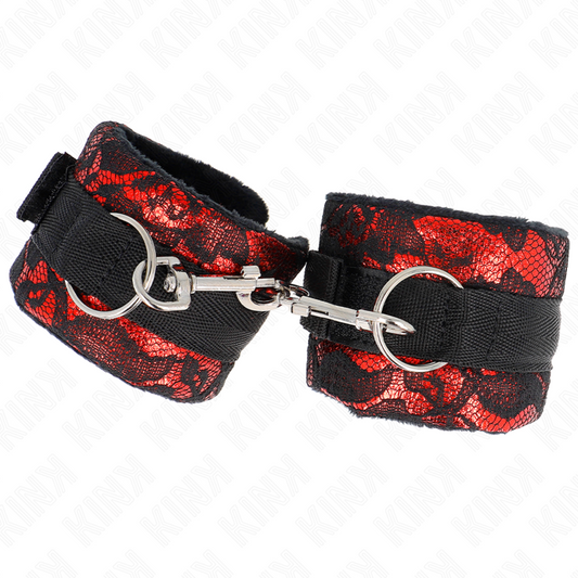 KINK - MANETTE IN PIZZO DI VELLUTO E NYLON ROSSO / NERO 23 X 6,5 CM