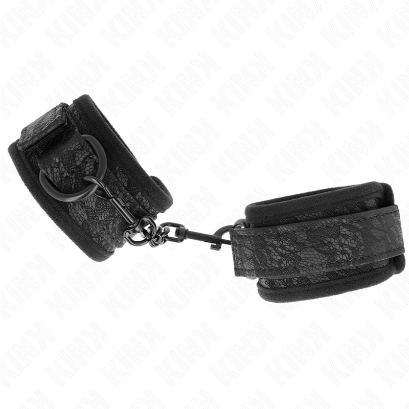 KINK - POLSINI DA POLSO RIVESTITI IN PIZZO SCURO IN NEOPRENE REGOLABILI NERI 20-29 CM X 5 CM