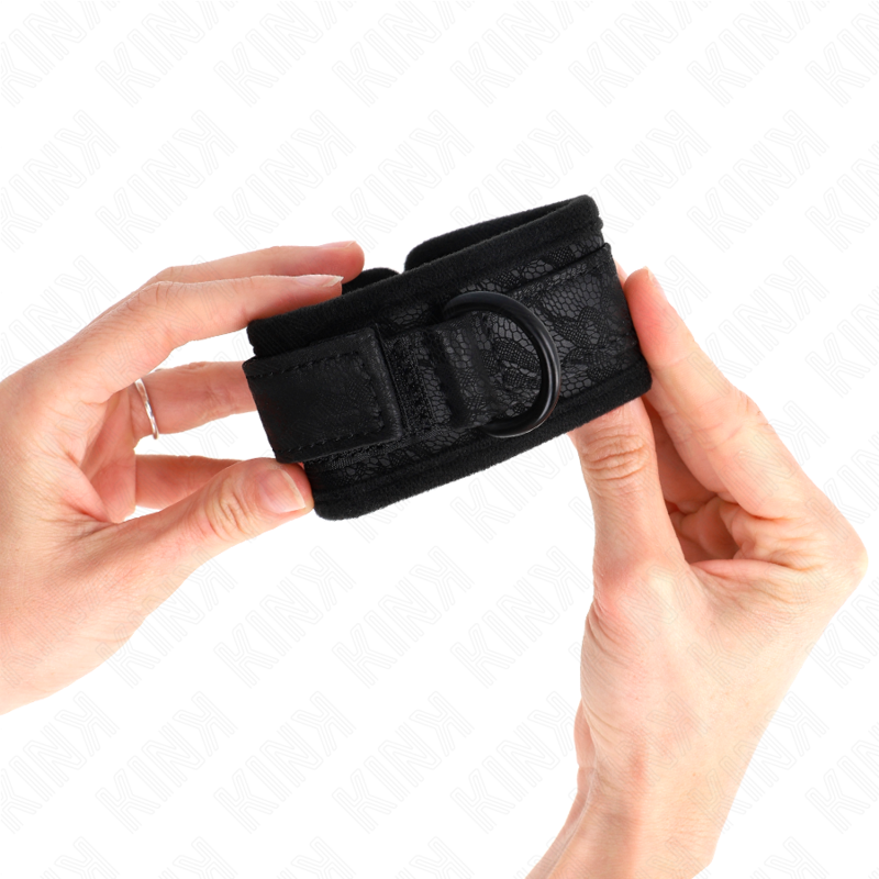 KINK - POLSINI DA POLSO RIVESTITI IN PIZZO SCURO IN NEOPRENE REGOLABILI NERI 20-29 CM X 5 CM