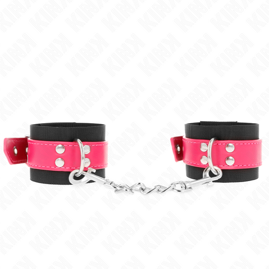 KINK - CINTURINI DA POLSO IN NYLON NERI CON CINTURA IN SIMILPELLE ROSA LAMPONE REGOLABILI 19-29 CM X 5,1 CM
