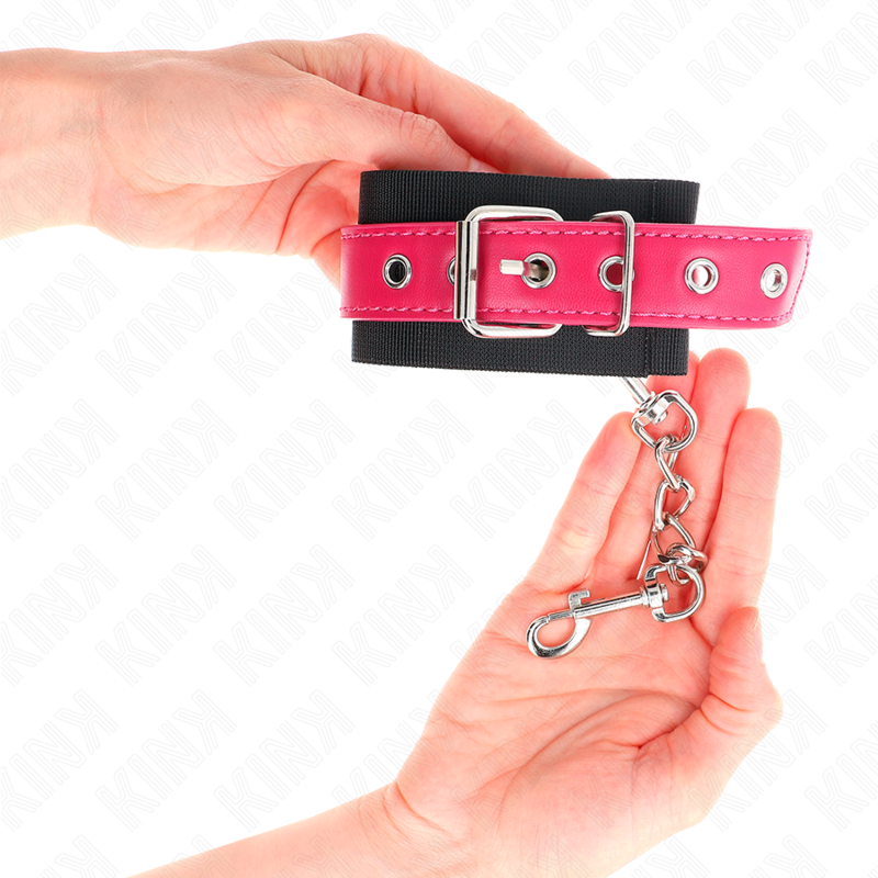 KINK - MANETTE IN NYLON NERE CON CINTURA IN SIMILPELLE ROSA LAMPONE REGOLABILI 19-29 CM X 5,1 CM