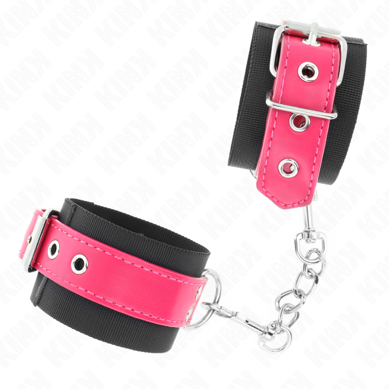 KINK - MANETTE IN NYLON NERE CON CINTURA IN SIMILPELLE ROSA LAMPONE REGOLABILI 19-29 CM X 5,1 CM