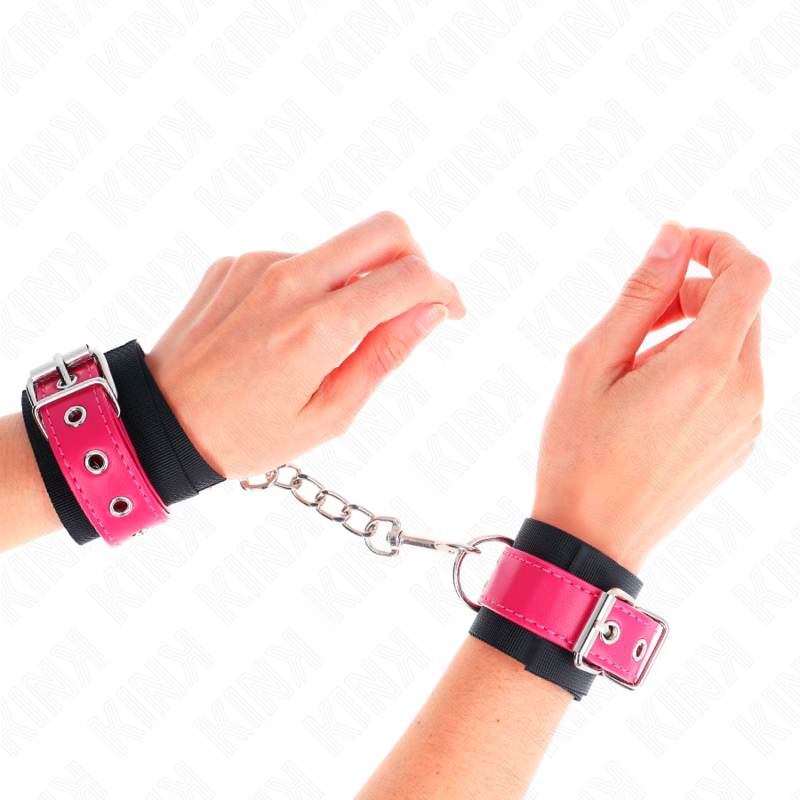 KINK - MANETTE IN NYLON NERE CON CINTURA IN SIMILPELLE ROSA LAMPONE REGOLABILI 19-29 CM X 5,1 CM