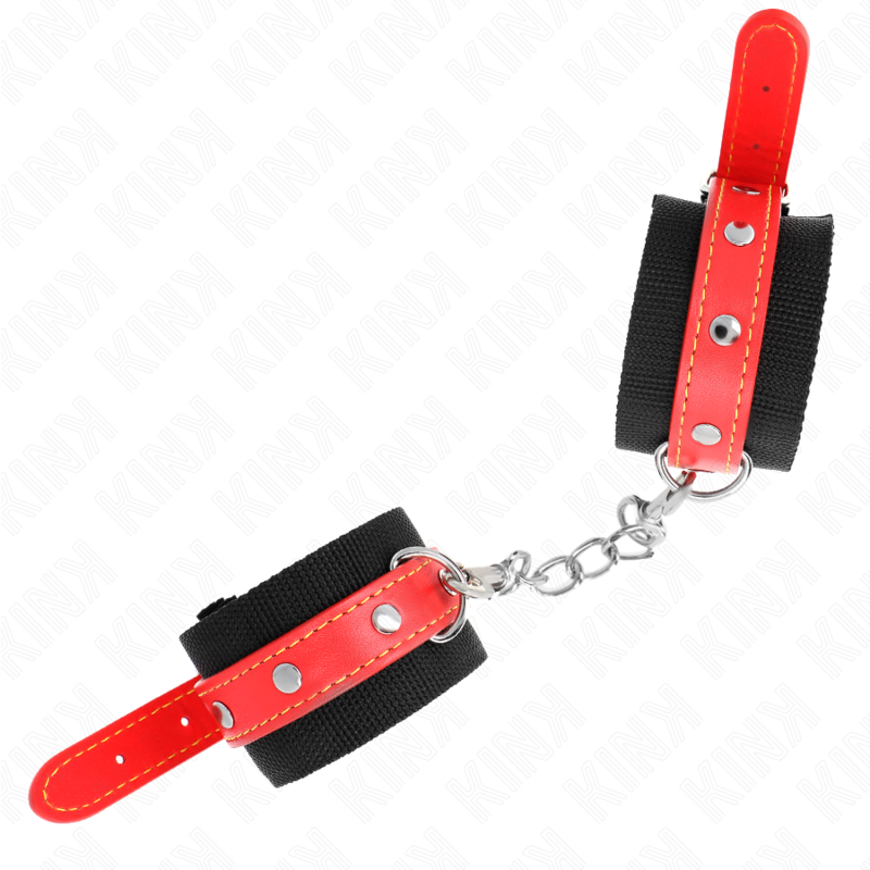 KINK - MANETTE IN NYLON NERE CON SIMILPELLE ROSSA REGOLABILI 19-24 CM X 5,5 CM