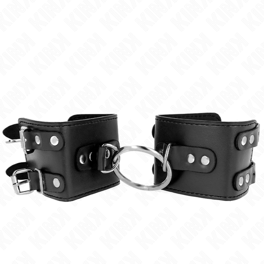 KINK - CINTURINI FISSI PER POLSI CON ANELLO E BORCHIE REGOLABILI NERO 17-22 CM X 6,5 CM