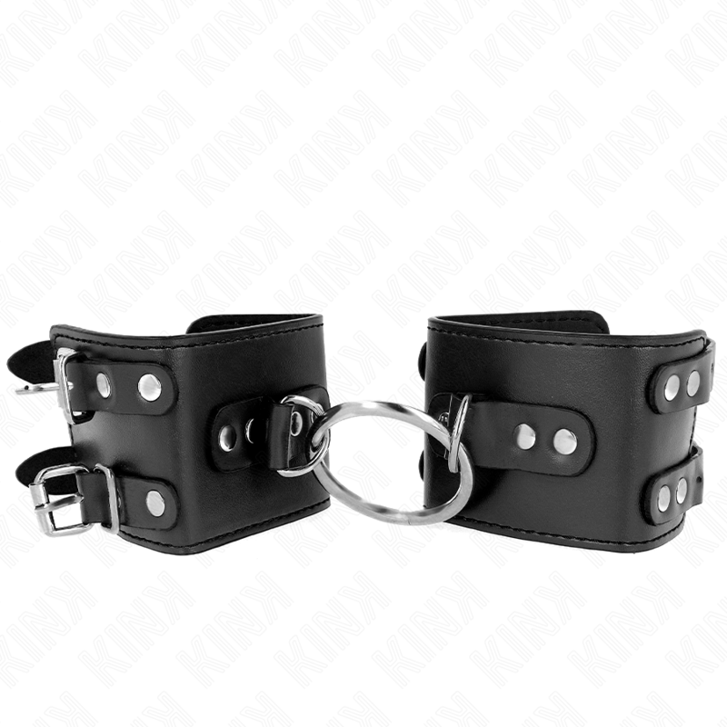 KINK - CINTURINI FISSI PER POLSI CON ANELLO E BORCHIE REGOLABILI NERO 17-22 CM X 6,5 CM
