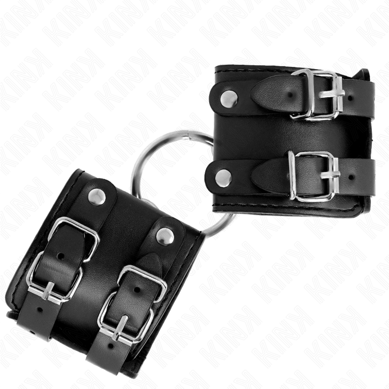 KINK - CINTURINI FISSI PER POLSI CON ANELLO E BORCHIE REGOLABILI NERO 17-22 CM X 6,5 CM