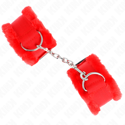 KINK - MANETTE RIVESTITE IN PELLICCIA ROSSI REGOLABILI 17-31 CM X 7 CM