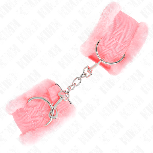 KINK - MANETTE RIVESTITE IN PELLICCIA ROSA REGOLABILI 17-31 CM X 7 CM