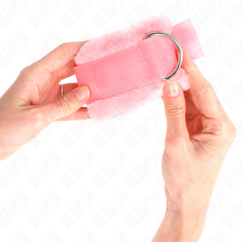 KINK - MANETTE RIVESTITE IN PELLICCIA ROSA REGOLABILI 17-31 CM X 7 CM