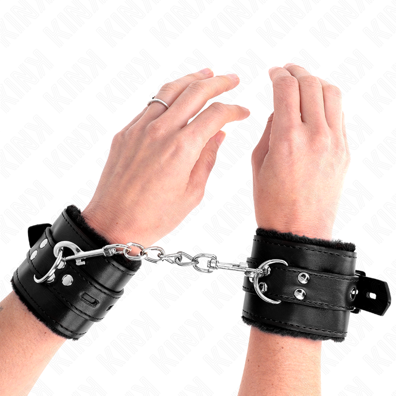 KINK - MANETTE RIVESTITE IN PELLICCIA CON FORI QUADRATI NERI E CINTURA NERA REGOLABILI 17-29 CM X 6 CM