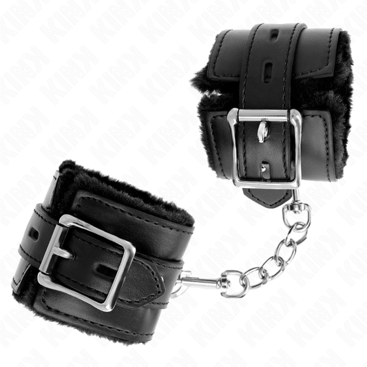 KINK - MANETTE RIVESTITE IN PELLICCIA CON FORI QUADRATI NERI E CINTURA NERA REGOLABILI 17-29 CM X 6 CM