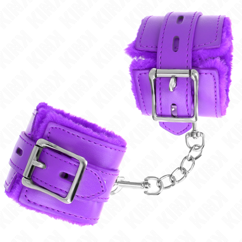 KINK - MANETTE RIVESTITE IN PELLICCIA CON FORI QUADRATI VIOLA E CINTURA VIOLA REGOLABILI 17-29 CM X 6 CM