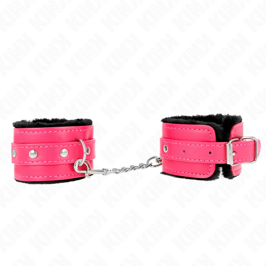 KINK - CINTURINI DA POLSO PREMIUM RIVESTITI IN PELLICCIA NERI CON CINTURA ROSA LAMPONE REGOLABILE 17-29 CM X 6 CM