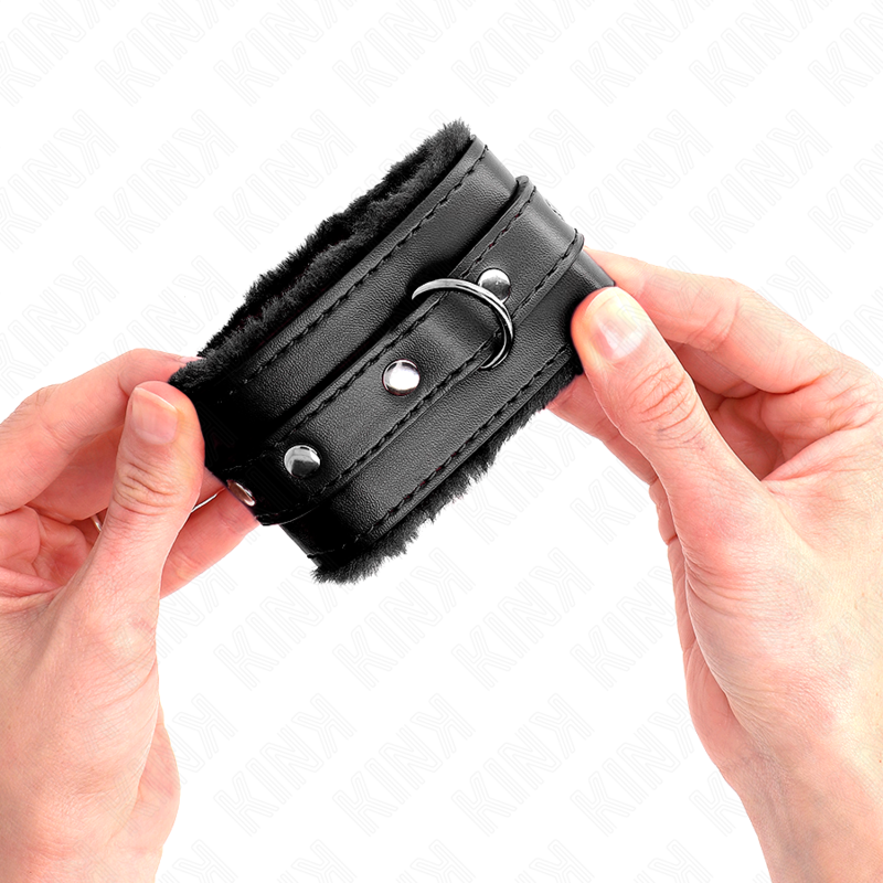 KINK - MANETTE FODERATE IN PELLICCIA NERA CON CINTURA NERA REGOLABILE 17-29 CM X 6 CM