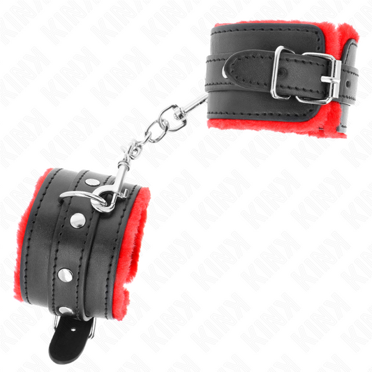 KINK - MANETTE RIVESTITE IN PELLICCIA ROSSI CON CINTURA NERA REGOLABILI 17-29 CM X 6 CM
