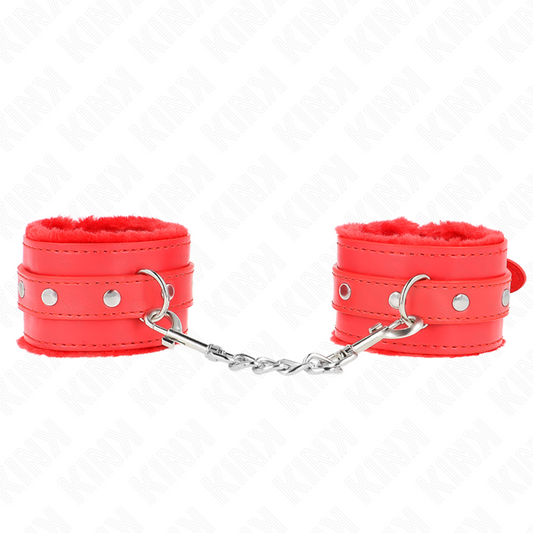 KINK - CINTURINI DA POLSO PREMIUM RIVESTITI IN PELLICCIA ROSSA CON CINTURA ROSSA REGOLABILI 17-29 CM X 6 CM