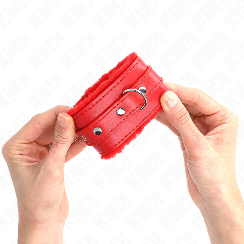 KINK - MANETTE RIVESTITE IN PELLICCIA ROSSA CON CINTURA ROSSA REGOLABILI 17-29 CM X 6 CM