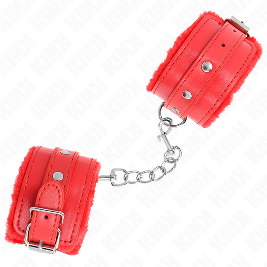 KINK - MANETTE RIVESTITE IN PELLICCIA ROSSA CON CINTURA ROSSA REGOLABILI 17-29 CM X 6 CM