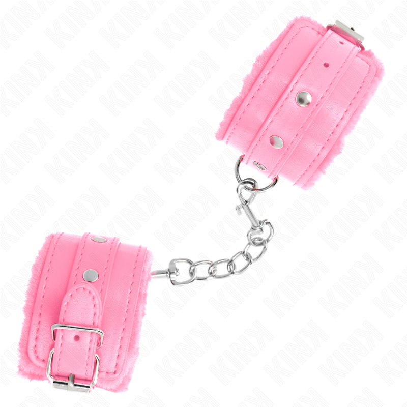 KINK - MANETTE RIVESTITE IN PELLICCIA ROSA CON CINTURA ROSA REGOLABILE 17-29 CM X 6 CM