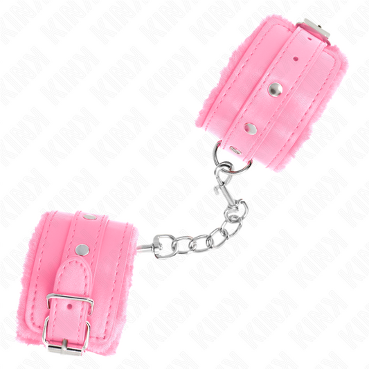 KINK - MANETTE RIVESTITE IN PELLICCIA ROSA CON CINTURA ROSA REGOLABILE 17-29 CM X 6 CM