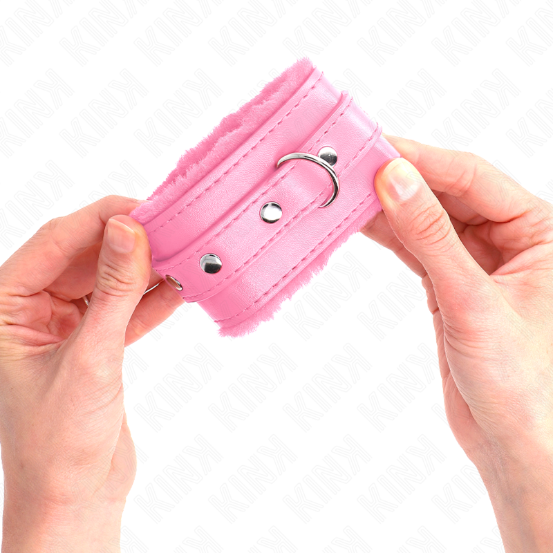 KINK - MANETTE RIVESTITE IN PELLICCIA ROSA CON CINTURA ROSA REGOLABILE 17-29 CM X 6 CM