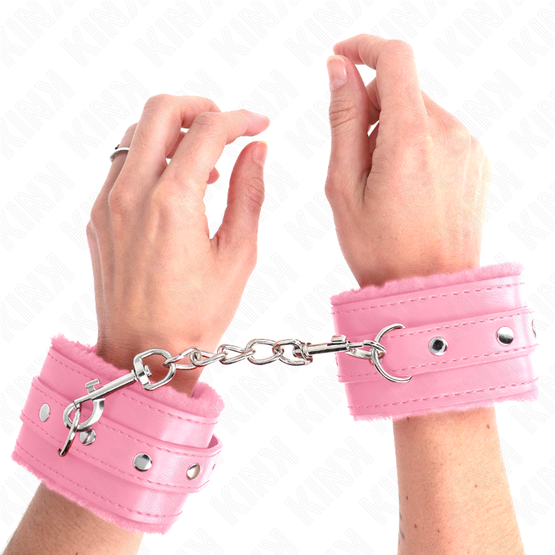 KINK - MANETTE RIVESTITE IN PELLICCIA ROSA CON CINTURA ROSA REGOLABILE 17-29 CM X 6 CM