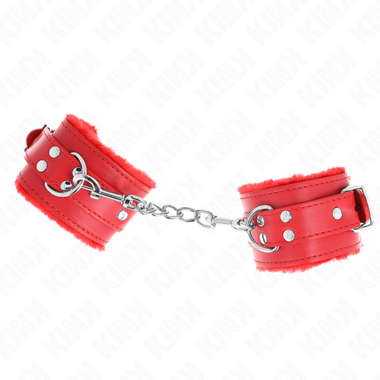 KINK - MANETTE RIVESTITE IN PELLICCIA ROSSE CON CINTURA ROSSA REGOLABILI 17-29 CM X 6 CM