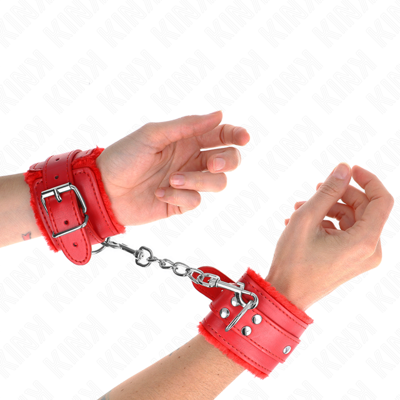 KINK - MANETTE RIVESTITE IN PELLICCIA ROSSE CON CINTURA ROSSA REGOLABILI 17-29 CM X 6 CM