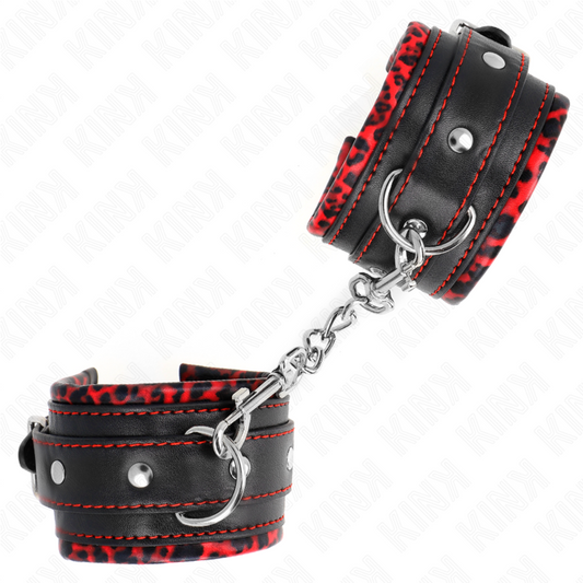 KINK - MANETTE RIVESTITE IN PELLICCIA ROSSO/NERO REGOLABILI 17-29 CM X 6 CM