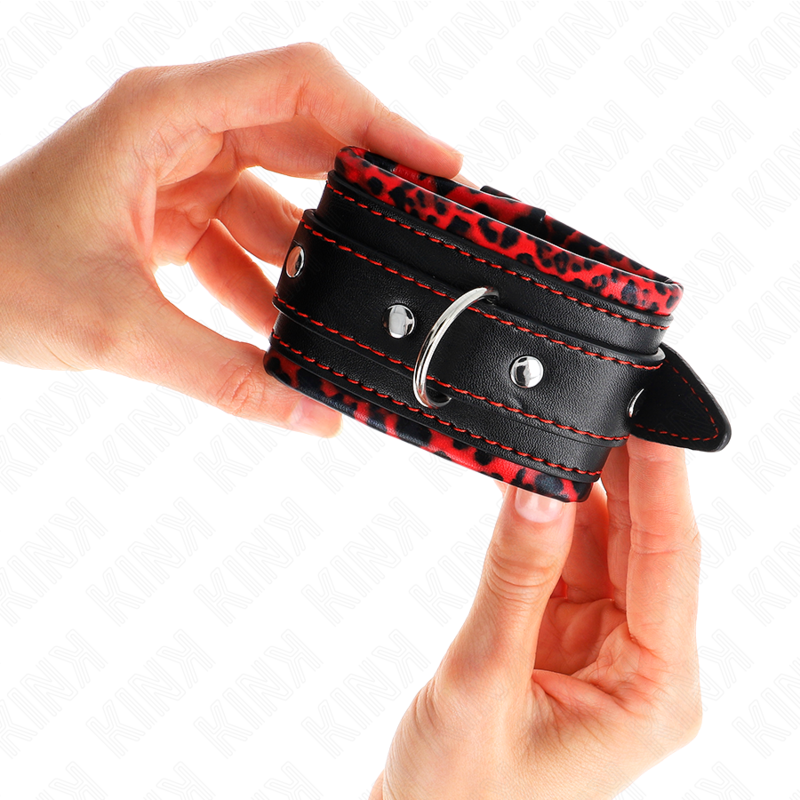KINK - MANETTE RIVESTITE IN PELLICCIA ROSSO/NERO REGOLABILI 17-29 CM X 6 CM