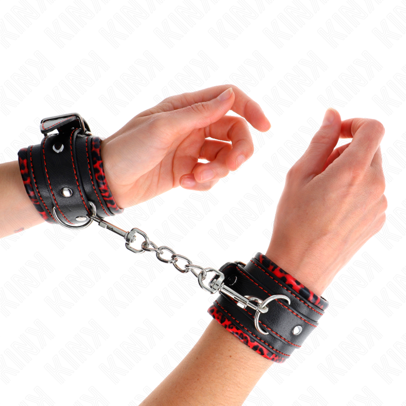 KINK - MANETTE RIVESTITE IN PELLICCIA ROSSO/NERO REGOLABILI 17-29 CM X 6 CM