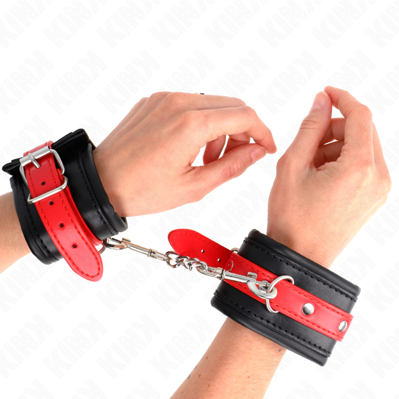 KINK - MANETTE CON CINGHIA ROSSA REGOLABILI NERE 17-28 CM X 6 CM