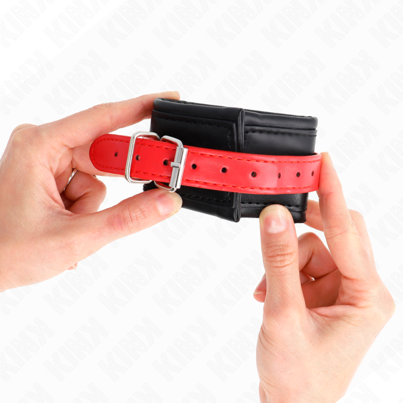 KINK - CINTURINI PER POLSI NERI CON CINGHIA ROSSA REGOLABILE 17-28 CM X 6 CM