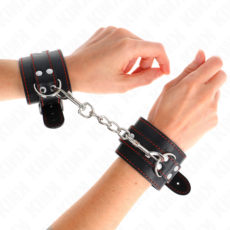 KINK - MANETTE NERE CON FODERA ROSSA REGOLABILI 20-28 CM X 5,5 CM