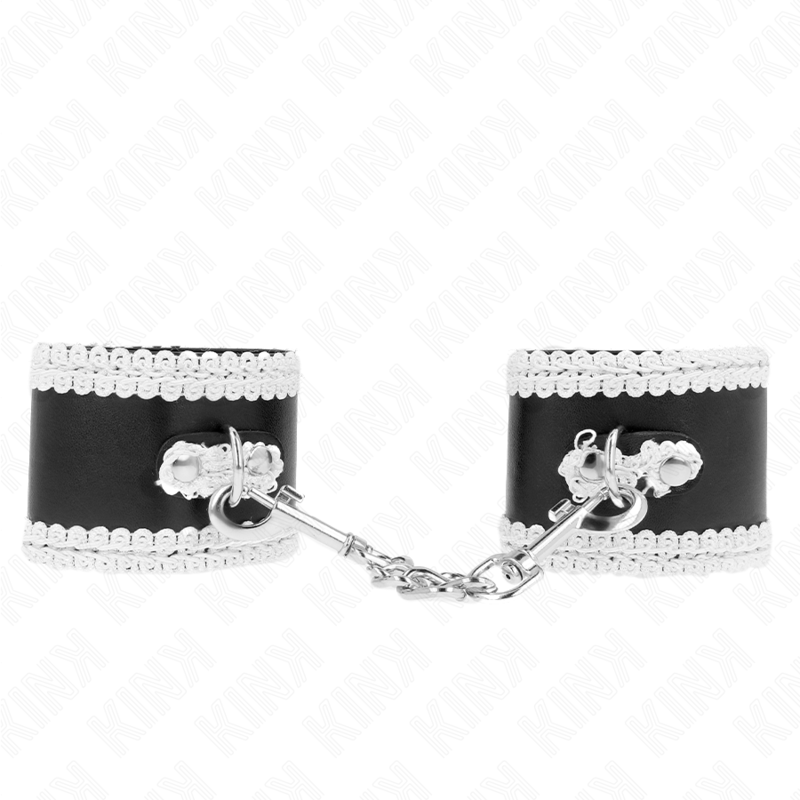 KINK - CINTURINI DA POLSO NERI CON PIZZO DECORATO BIANCO REGOLABILI 20-23 CM X 5,5 CM