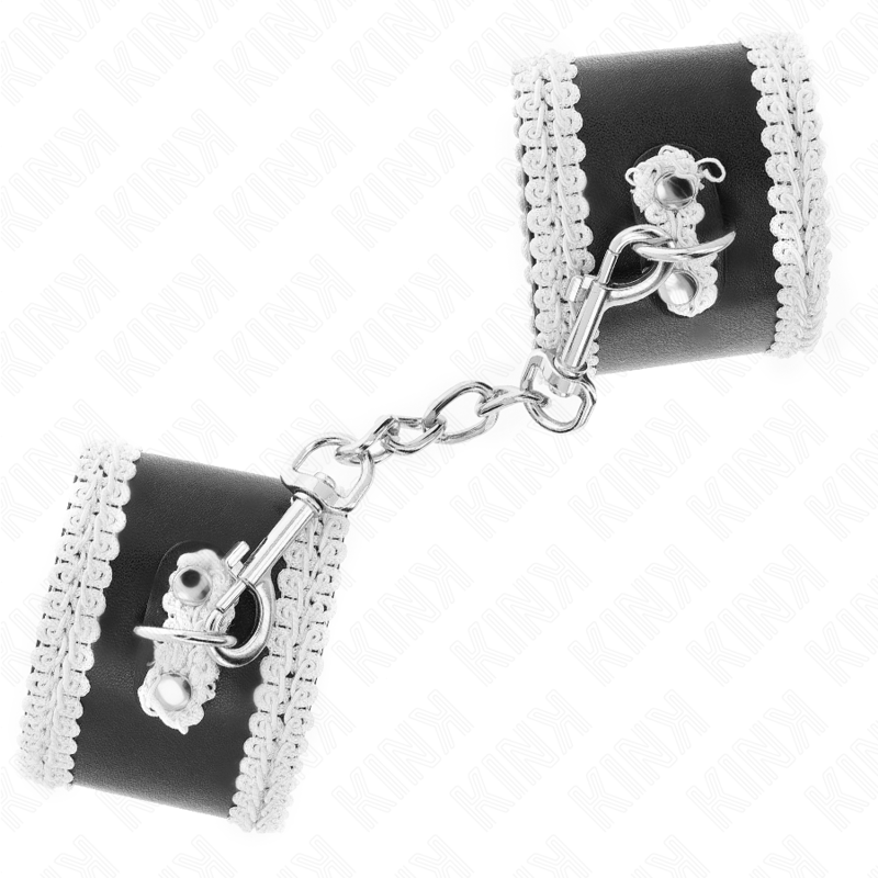 KINK - CINTURINI DA POLSO NERI CON PIZZO DECORATO BIANCO REGOLABILI 20-23 CM X 5,5 CM
