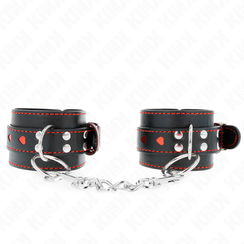 KINK - CINTURINI DA POLSO NERI CON INTARSIO A CUORE ROSSO REGOLABILI 21-28 CM X 5,5 CM