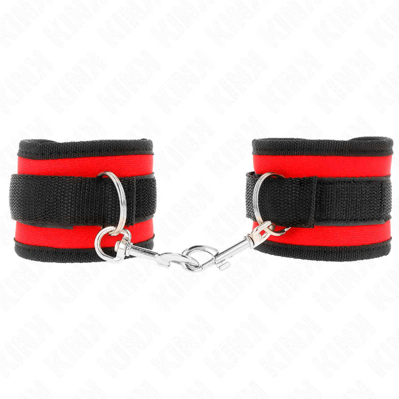 KINK - CINTURINI PER POLSI IN NYLON CON CHIUSURA A GANCIO E ANELLO MODELLO ROSSO-NERO 2 REGOLABILI 18-35 CM X 6 CM