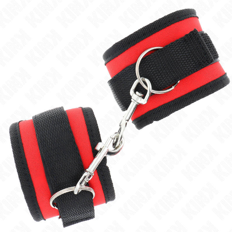 KINK - MANETTE IN NYLON CON CHIUSURA A GANCIO E ANELLO MODELLO ROSSO-NERO 2 REGOLABILI 18-35 CM X 6 CM
