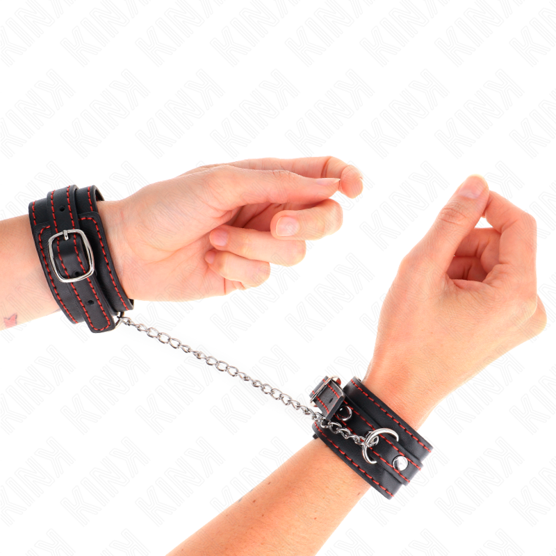 KINK - MANETTE NERE CON FODERA ROSSA REGOLABILI 14-24 CM X 3,5 CM