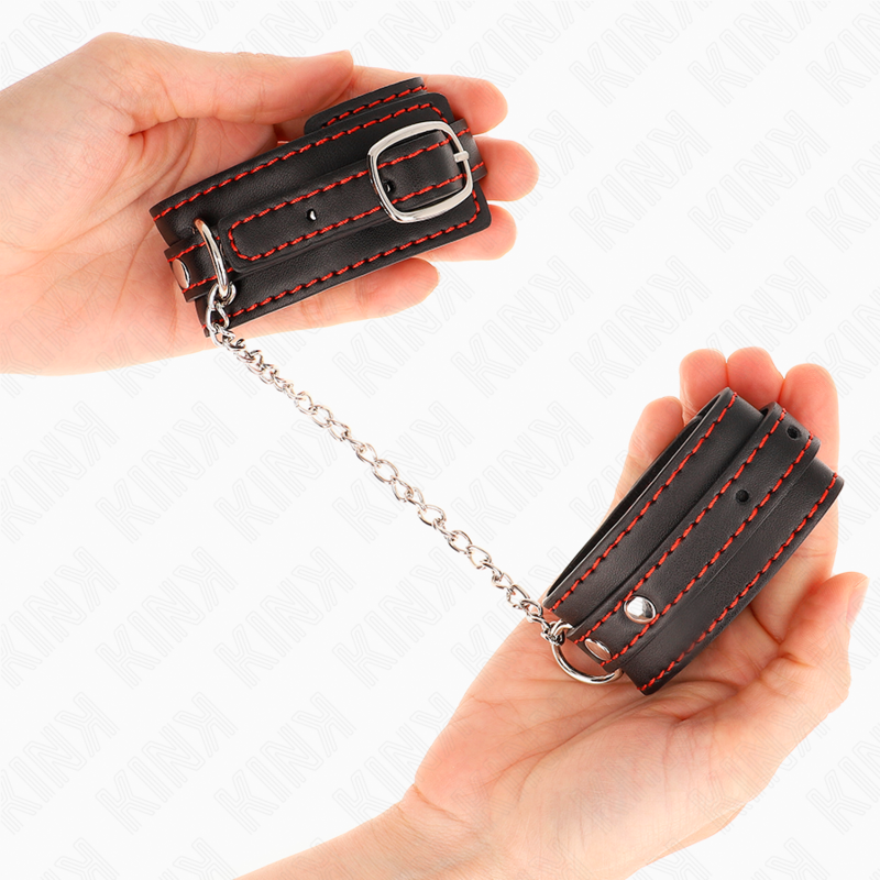KINK - MANETTE NERE CON FODERA ROSSA REGOLABILI 14-24 CM X 3,5 CM