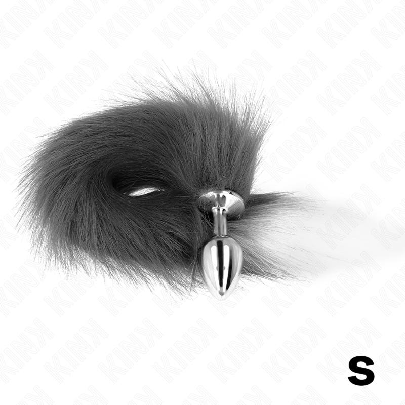 KINK - PLUG ANALE 7 X 3 CM CON CODA SINTETICA 40 CM GRIGIO E BIANCO TAGLIA S