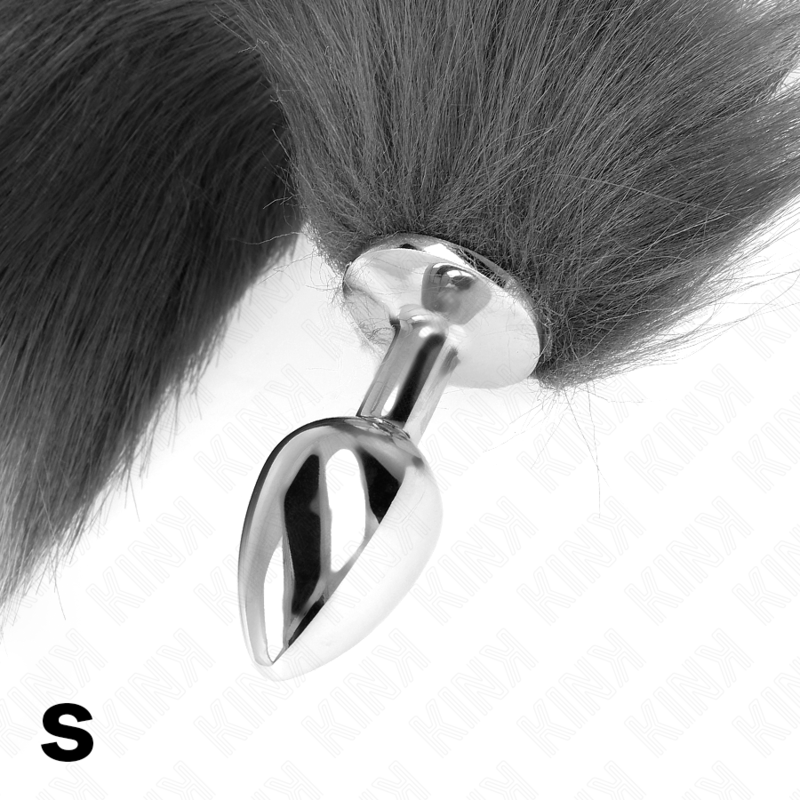 KINK - PLUG ANALE 7 X 3 CM CON CODA SINTETICA 40 CM GRIGIO E BIANCO TAGLIA S