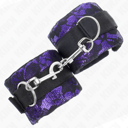 KINK - CINTURINI CORTI IN PIZZO DI VELLUTO E  NYLON VIOLA / NERO 23 X 6,5 CM