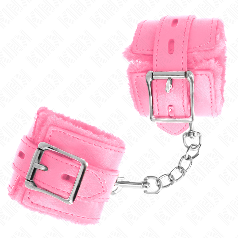 KINK - MANETTE RIVESTITE IN PELLICCIA CON FORI QUADRATI ROSA E CINTURA ROSA REGOLABILI 17-29 CM X 6 CM