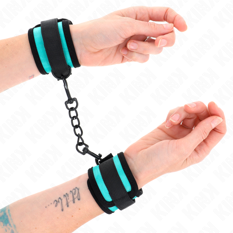 KINK - MANETTE IN NYLON CON CHIUSURA A STRAPPO E ANELLO, COLORE NERO-BLU, REGOLABILI 18-32 CM X 5 CM
